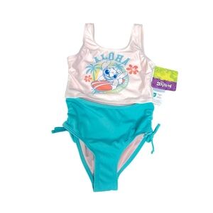 Disney Stitch Aloha Suffer Cream and Green Rashguard Swimsuit